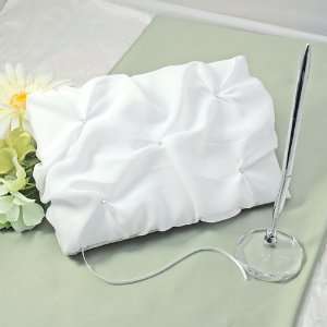  Ivory Elegant Chiffon Guest Book & Pen