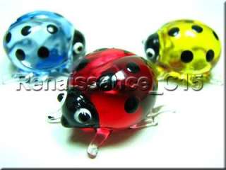 Figurine Animal Hand Blown Glass 3 Colorful Ladybird  