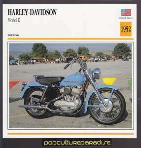 1952 HARLEY DAVIDSON MODEL K Atlas Motorcycle SPEC CARD  