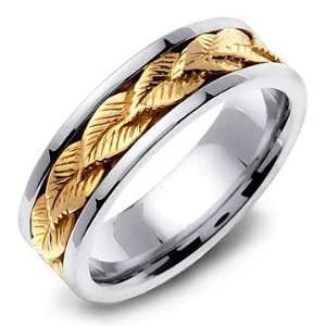  14K Two Tone Gold Wreath Leaves Design Wedding Band Ring Jewelry