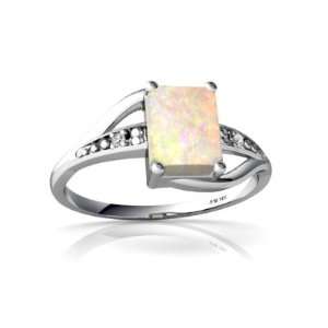    14K White Gold Emerald cut Genuine Opal Ring Size 9: Jewelry