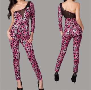   Size 2X Diva Disco 1 Sleeve Bodysuit Jumpsuit Animal Prints Fuchsia 2X