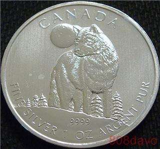 2011 CANADIAN TIMBER WOLF 1 OZ. .9999 silver $5 coin  