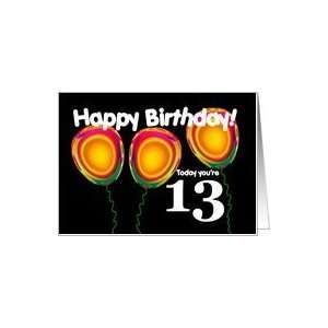  13 Birthday with Multi Colored Balloons Card: Toys & Games