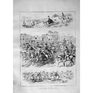  1870 SKETCHES BRIGHTON ENGLAND BEACH HORSES FAMILIES