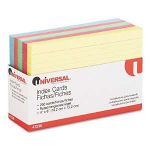 Universal 47236   Index Cards, 4 x 6, Blue/Salmon/Green/Cherry/Canary 