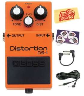 Boss DS 1 Distortion Pedal Bundle w/ 10 Cable, Patch Cable, Pick Card 