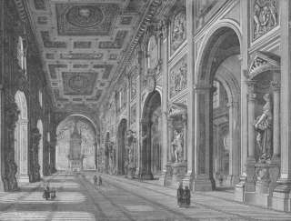 ITALY Rome Interior of St John Lateran, old print, 1882  
