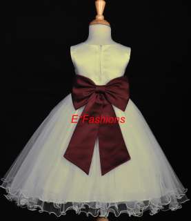 IVORY BURGUNDY RED FLOWER GIRL DRESS 12M 18M 2 4 6 8 10  