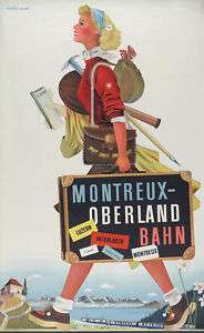 Switzerland Travel Montreux   Oberland Bahn 1940 Poster  