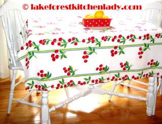 Vintage Style Tablecloth Red Cherries w Teal Chartreuse FREE STOREWIDE 