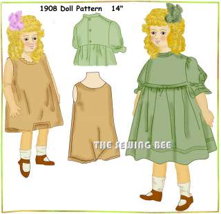 1908 Antique Doll pattern Empire Dress & Chemise 14  