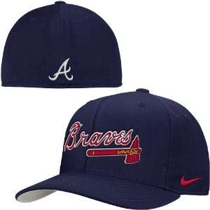   Braves Navy Tackle Twill Swoosh Flex Fit Hat: Sports & Outdoors