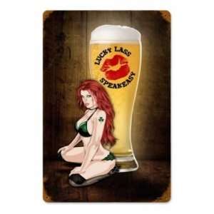    Lucky Lass Vintage Metal Sign Pin Up Irish Beer: Home & Kitchen