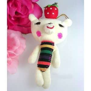 Cute Plush White Bear Strawberry Doll Cell Phone Strap