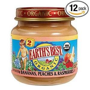 Earthsbest Bananas Peaches&Raspberry(95% Organic), 4 Ounce (Pack of 12 