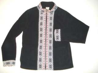 LL BEAN Black Nordic Trim Full Zip Fleece Jacket Size Small  
