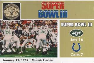 1969 SUPERBOWL NFL SUPER BOWL III COIN STATS CARD JETS COLTS NFL 