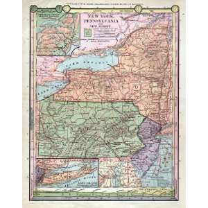  Monteith 1885 Antique Map of New York & Pennsylvania 