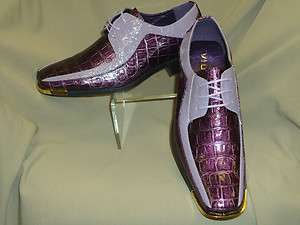 Mens Metallic Purple & Lavender Goldtip Faux Croc Dress Shoes Viotti 