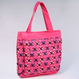  Cute Skull and Heart Print Cotton Tote Bag   Pink 