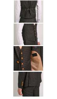   PREMIUM slim fit 1 button plaid check suits Khaki&brown 34~40R no.680