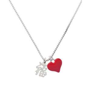   Chinese Symbol Good Luck and Red Heart Charm Necklace: Jewelry