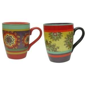   Ceramica Caftan Mugs, Set of 4 Assorted Patterns: Kitchen & Dining