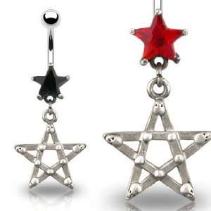  Gothic Star Belly Ring with Red Star Cubic Zirconia   14G 