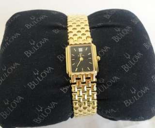   by Bulova Ladies Diamond Accent Black Dial Gold Tone Watch  