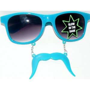  Blue Fu Manchu Glow in the Dark Mustache Sunglasses 
