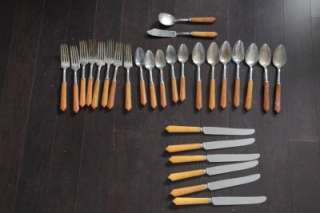 VTG Butterscotch Bakelite Flatware Silverware, Spoons, Knives, Forks 