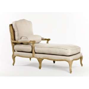  French Country Bastille Caned Linen Oak Chaise Long Chair 
