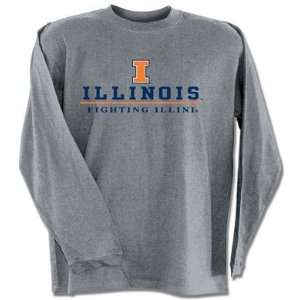 Illinois Fighting Illini NCAA Dark Ash Long Sleeve T Shirt 2Xlarge 