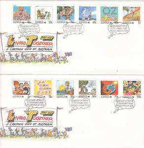 1988 Living Together Part I on 2 FDCs   Melbourne PMK  