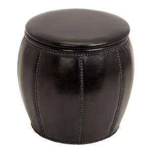   : Black Leather Barrel Ottoman Footstool With Storage: Home & Kitchen