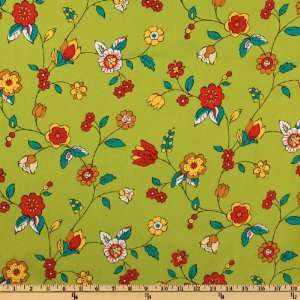   Gardens Folk Art Floral Lime Fabric By The Yard: Arts, Crafts & Sewing