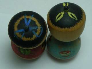 Japanese Antique Kokeshi Doll Matching Pair Signed W Ball Spinning Top