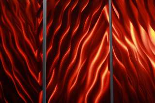 Modern Red Jewel Toned Abstract Metal Wall Art Painting Sculpture 