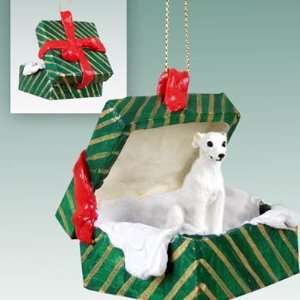 Whippet Green Gift Box Dog Ornament   White