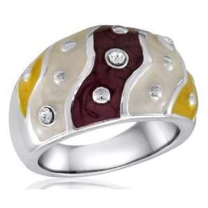 DaVinci Brown, Cream & Mustard Art Deco Design Fashion Ring with CZ 