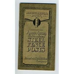  American Galvanized Steel Fence Posts Memorandum Book 1919 