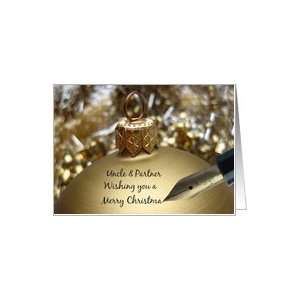  uncle & partner christmas message on golden ornament Card 