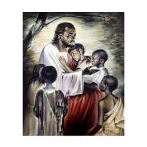 Joe Cauchi   Black Jesus Blesses The Children Giclee Canvas  