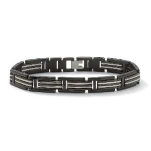  Lux Black Ruthenium and Stainless Steel Block Bracelet For 