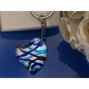  Murano Art Deco Blue and Silver Heart design Keychain From 