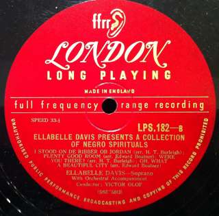ELLABELLE DAVIS sings negro spirituals 10 Rare VG LPS.183 1st Press 