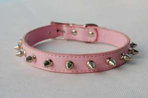 Spiked Pink Leather Dog Collar Puppy Collars XS S M L Size for Small 