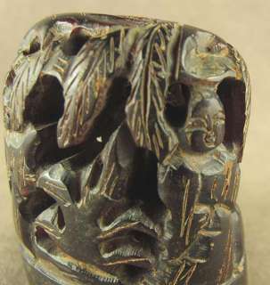 WITH CARVED FIGURES IN CHINESE OLD OX HORN CARVING SEAL  