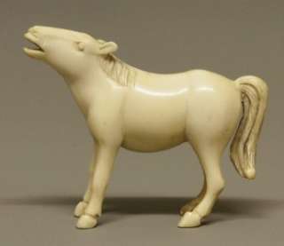 Antique 19th C Chinese Carved Ox Bone Horse Figure  